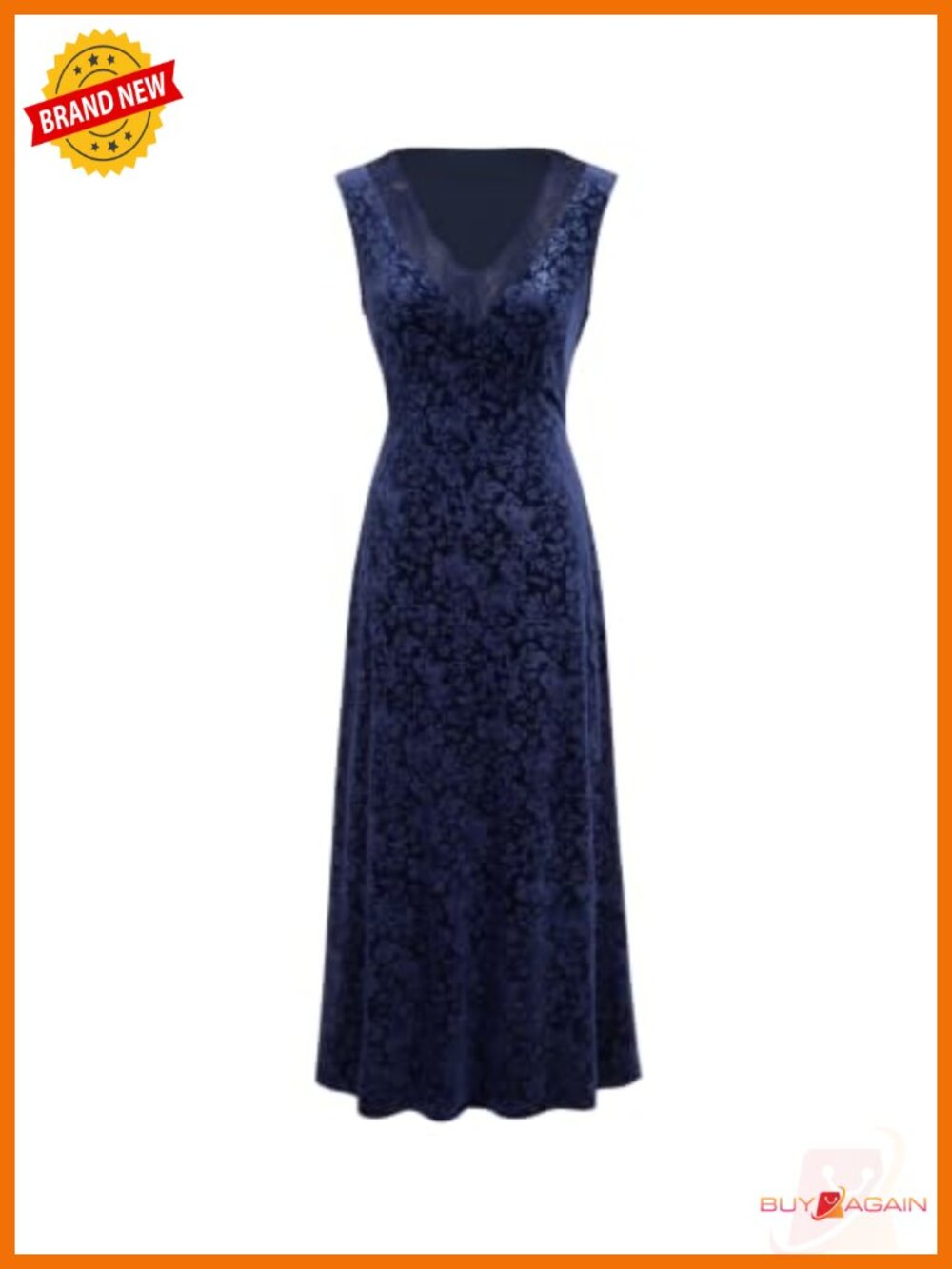 Velvet Maxi Dress V Neck Lace Trim Sleeveless Formal Party